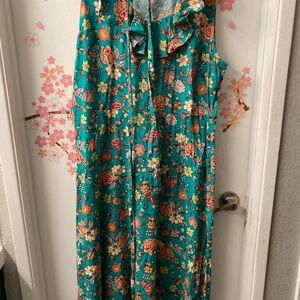 LOFT Floral Midi Dress - Teal and Multicolor